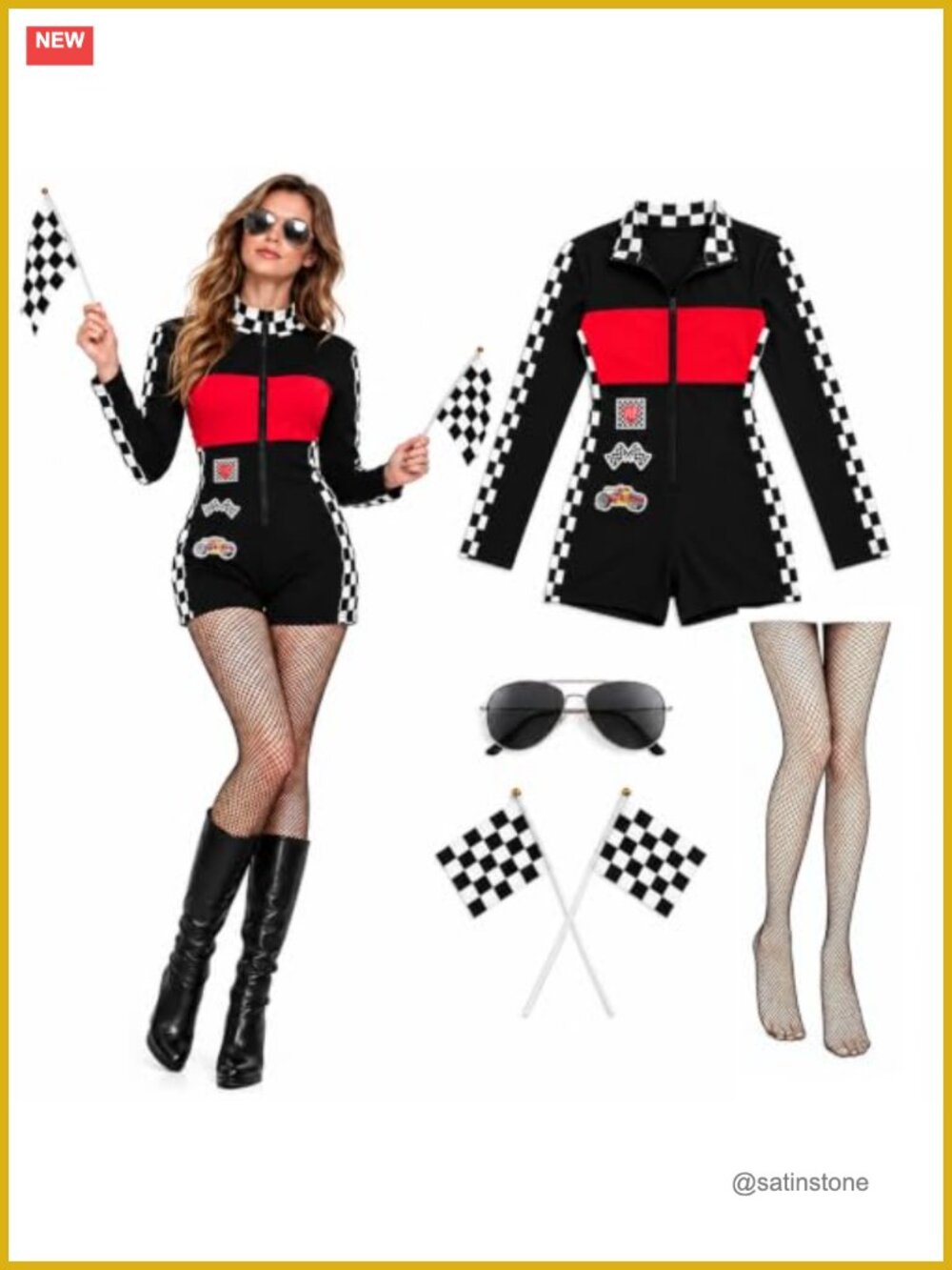 5PCS Women's Race Car Driver Halloween Costume Jumpsuit Racer Outfit
